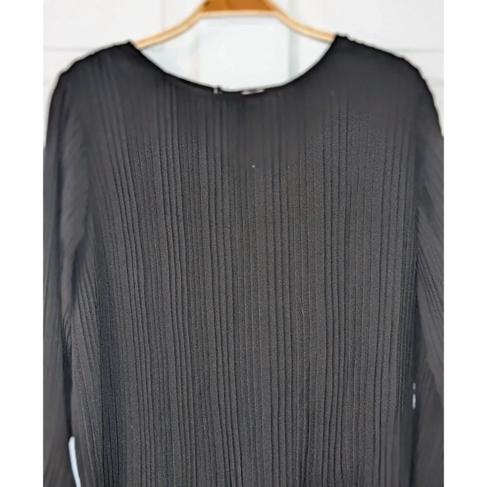 Michael Kors Pleated Mini Dress Long Sleeve Black Party Cocktail Size M NWT $175